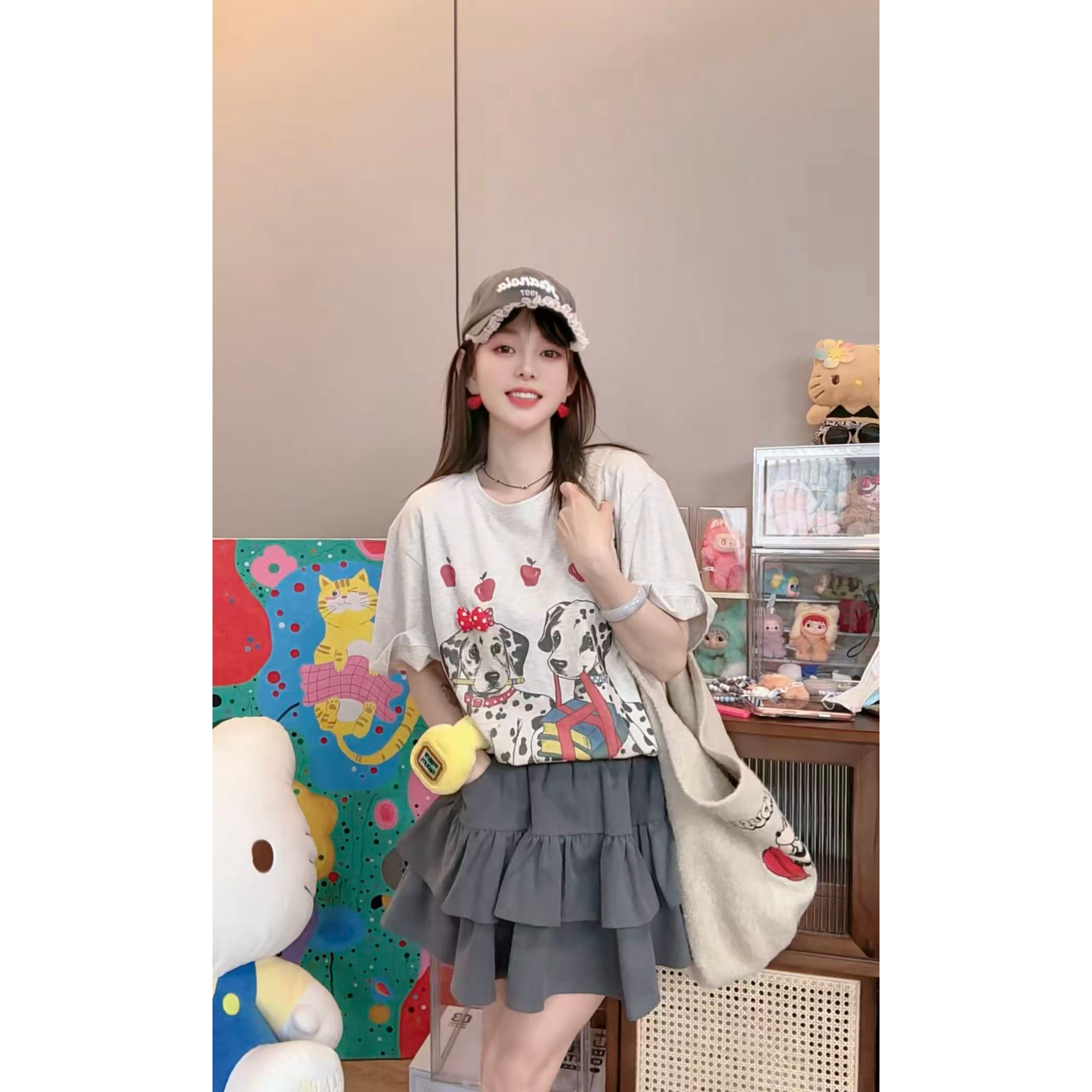 韩系印花蝴蝶结打底T恤