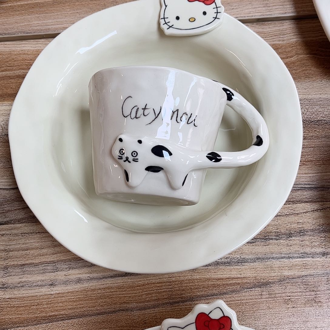 陶瓷优惠价白猫手工杯陶瓷餐具系列杯子
