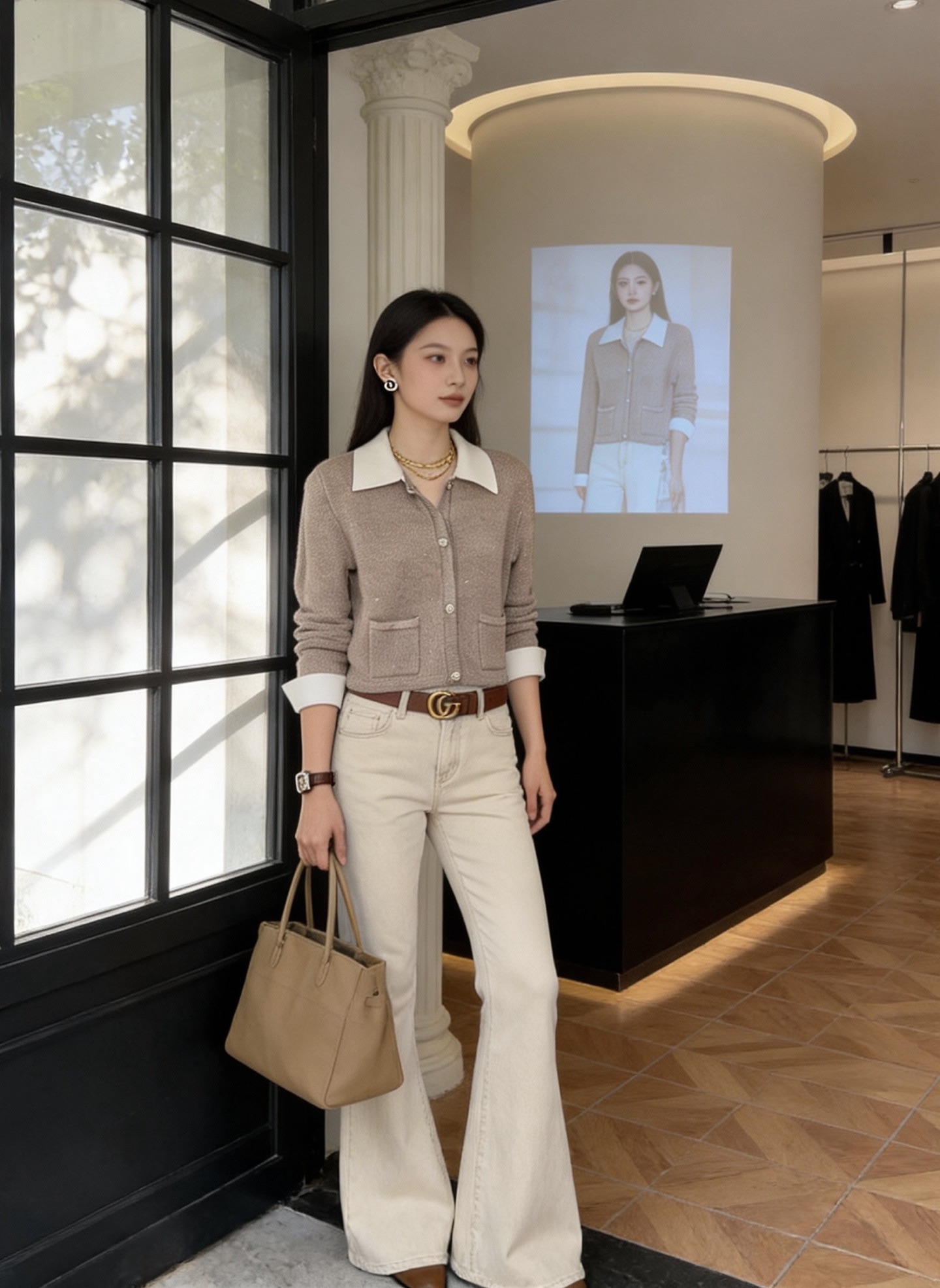 修身老钱风复古静奢风直筒长袖针织常规款女