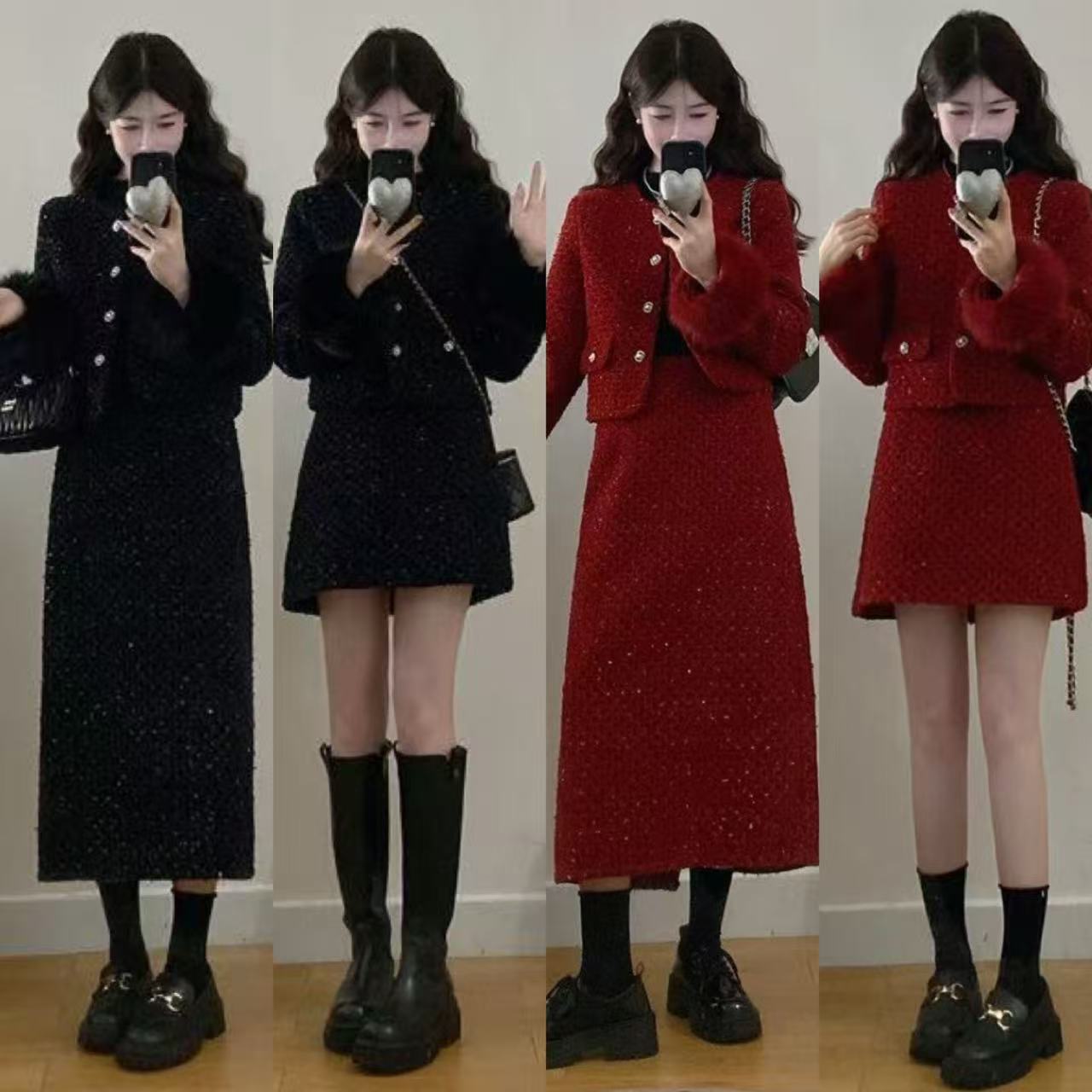 2025冬新款大码女装小香风毛呢套装气质高级感加厚保暖两件套2050