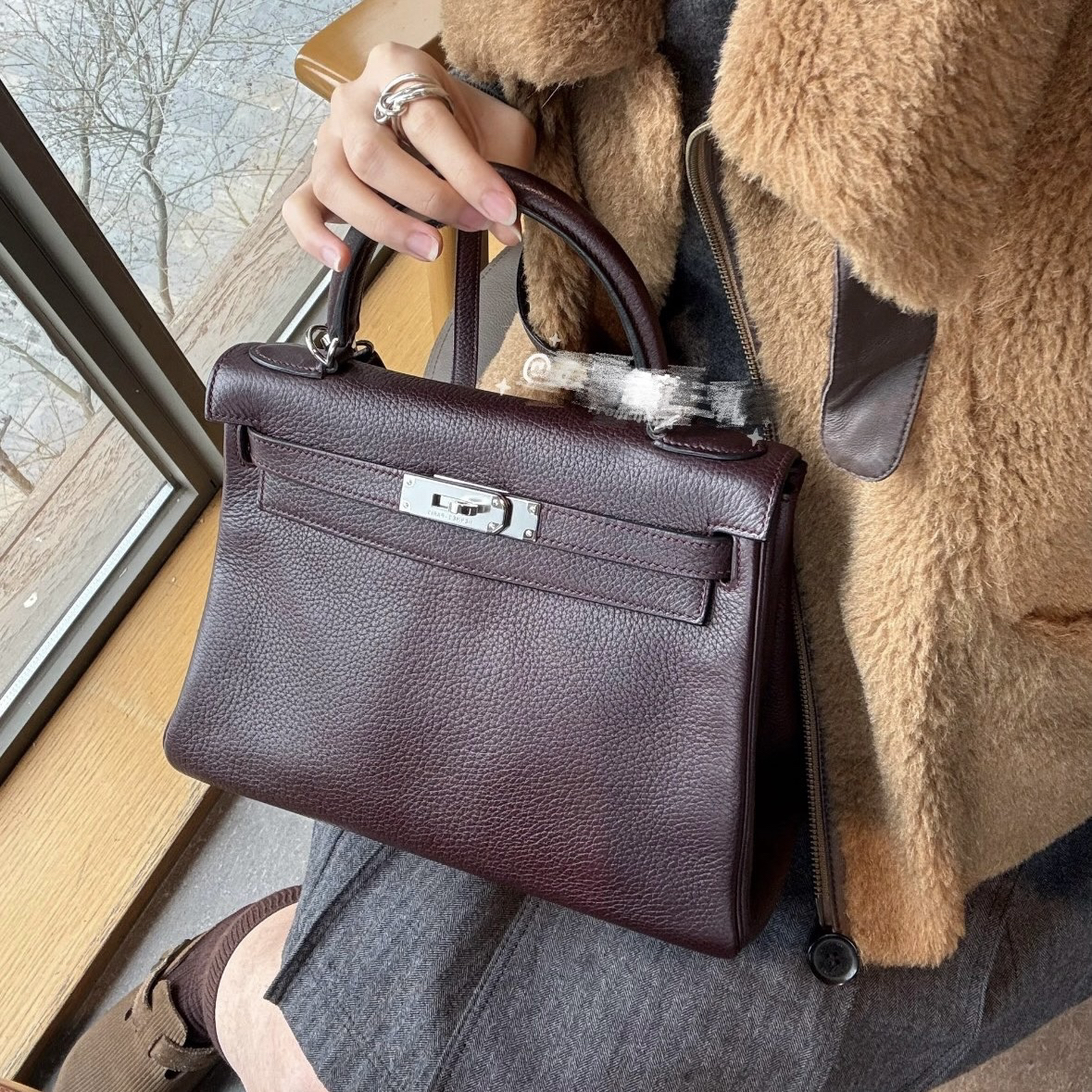 95新 Hermes/爱马仕 西梅紫银扣 kelly 32单肩包/二奢
