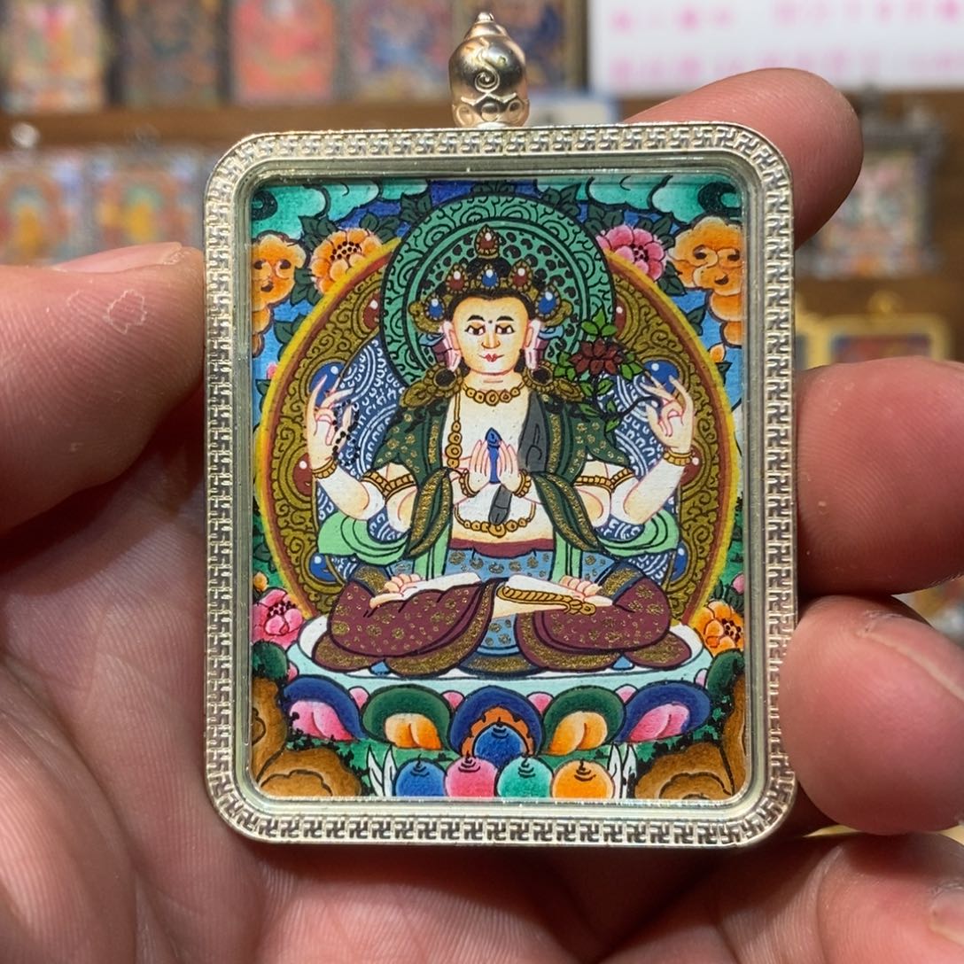 吊坠纯手绘唐卡四臂福利