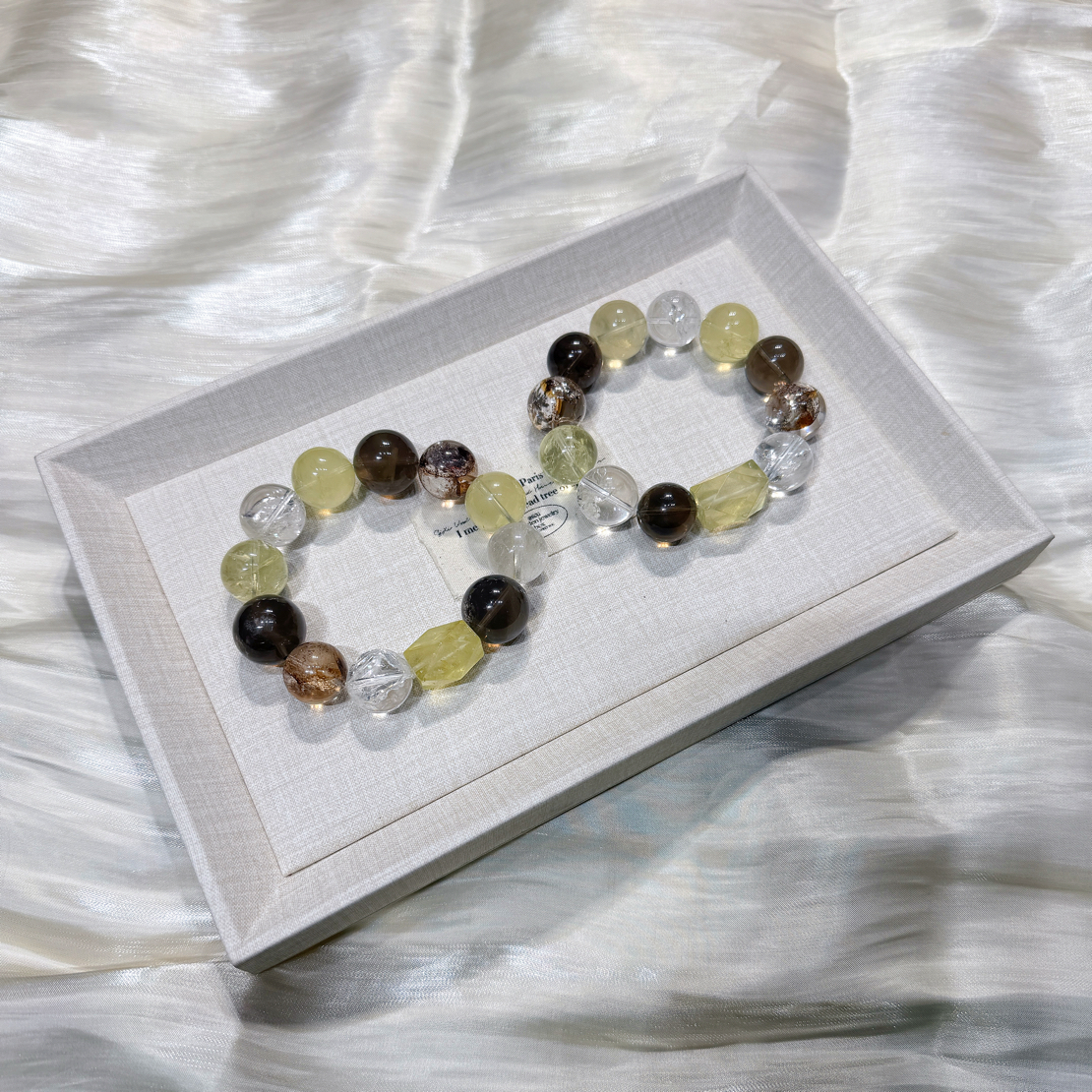 【烟霞】天然黄水晶茶晶金箔胶花设计款串珠颜色微差多样性发其一