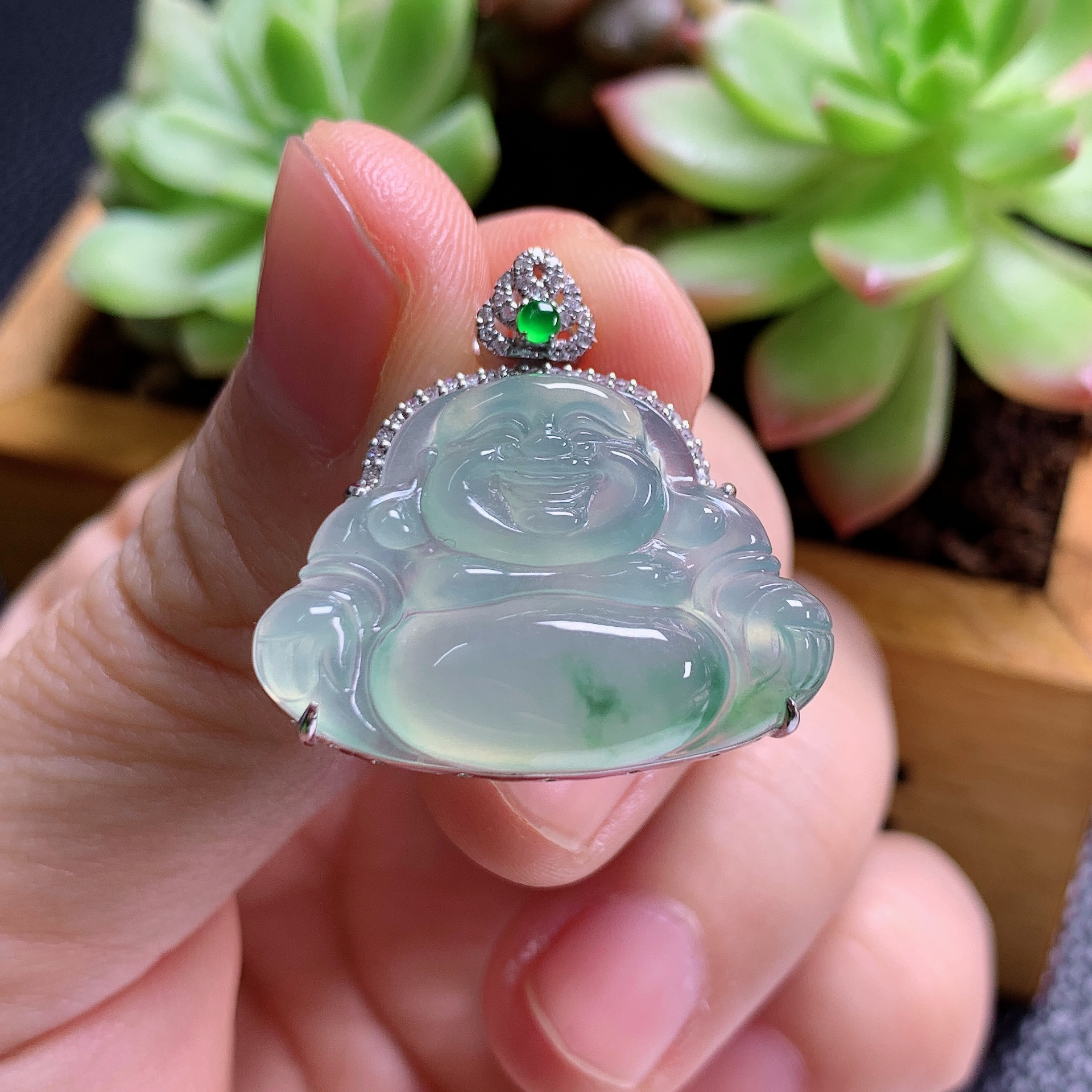 翠予珠宝冰透佛公吊坠缅甸翡翠A货精致轻奢气质时尚