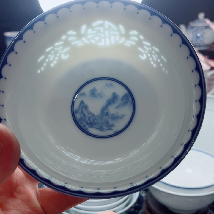 青花玲珑5寸饭碗千里江山