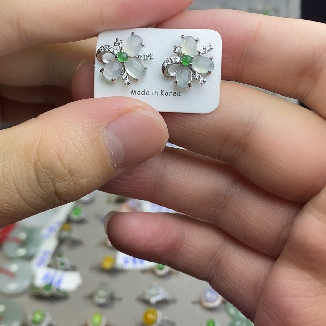 翡翠未镶嵌耳饰翡翠耳钉