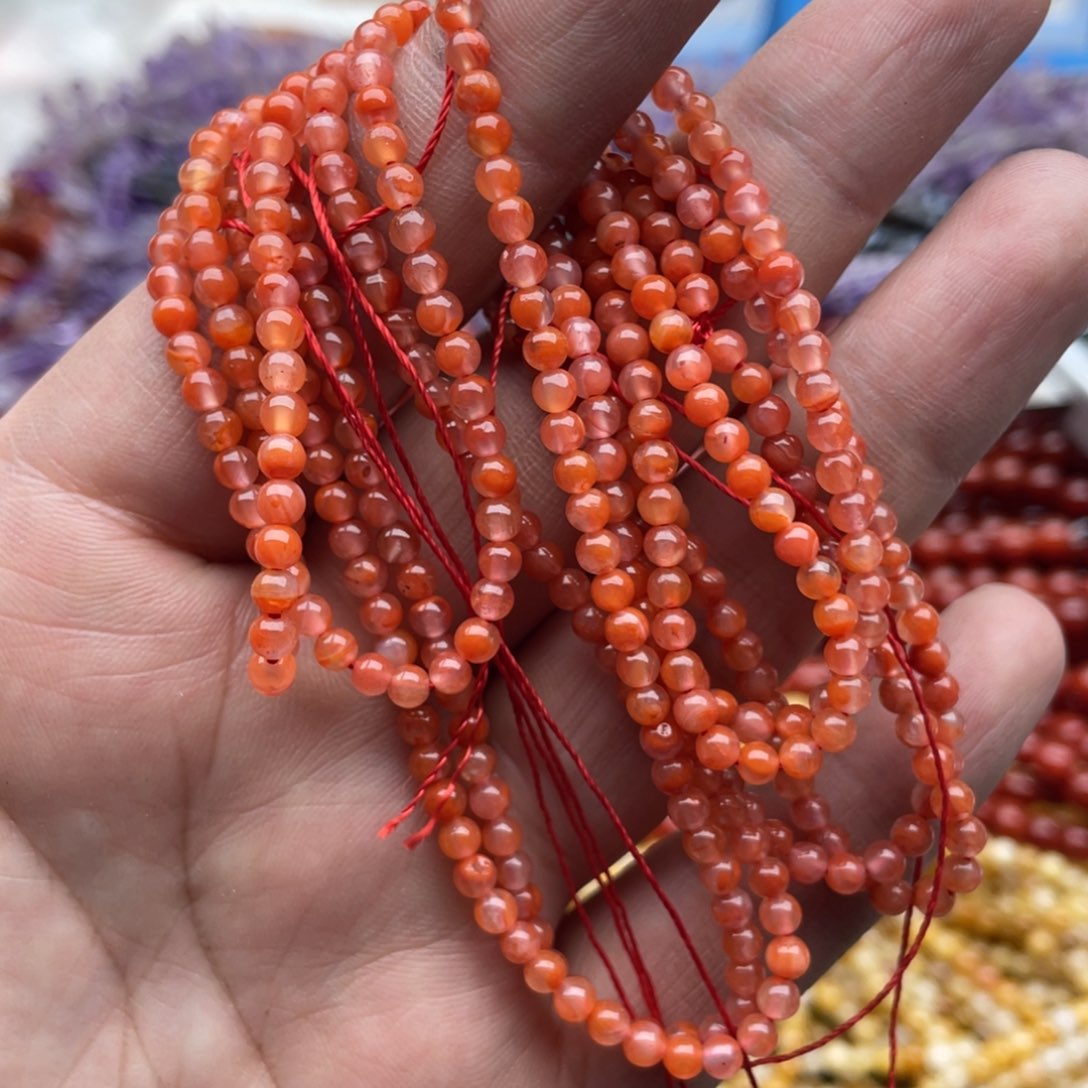 玛瑙/玉髓珠宝半成品未镶嵌一条装3mm冰飘南红多圈