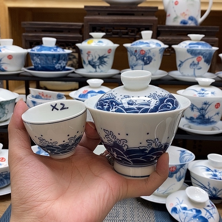 手绘海浪160➕同款杯子2个装高温瓷釉下彩微瑕福利款
