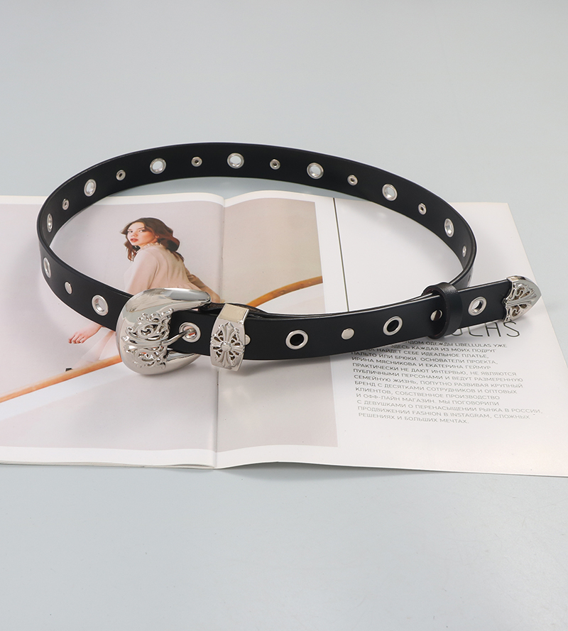 镂空银色扣头辣妹朋克风性感真皮牛皮汽眼时髦腰带皮带配牛仔裤