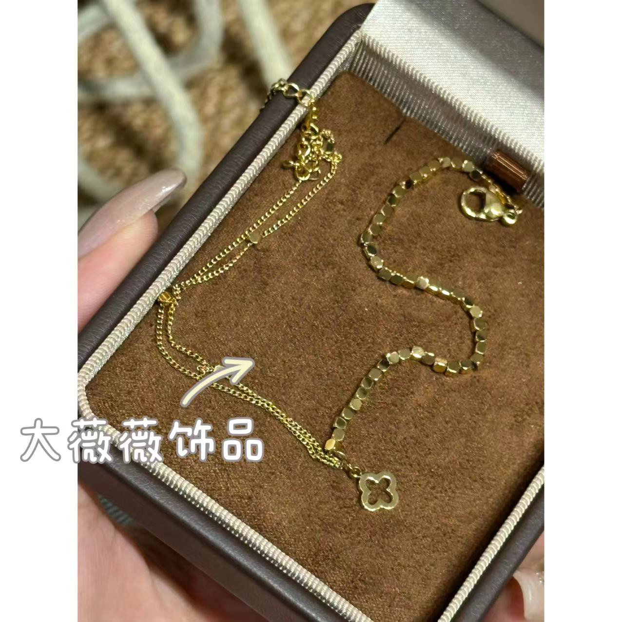 钛钢脚链 金色方块四叶草脚链-4889