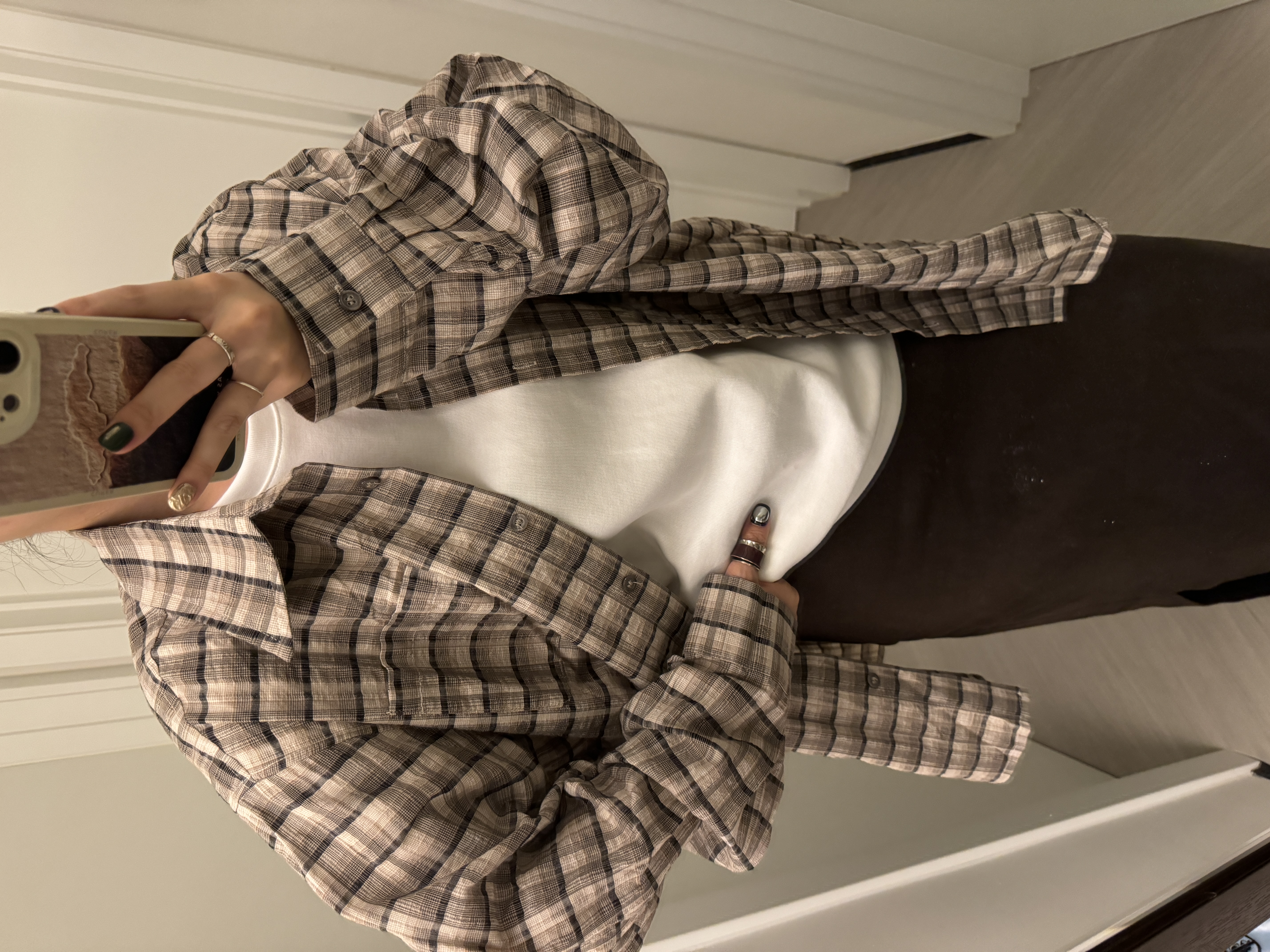 阿拉豆美式复古美拉德四季通用翻领常规长袖衬衫休闲格纹