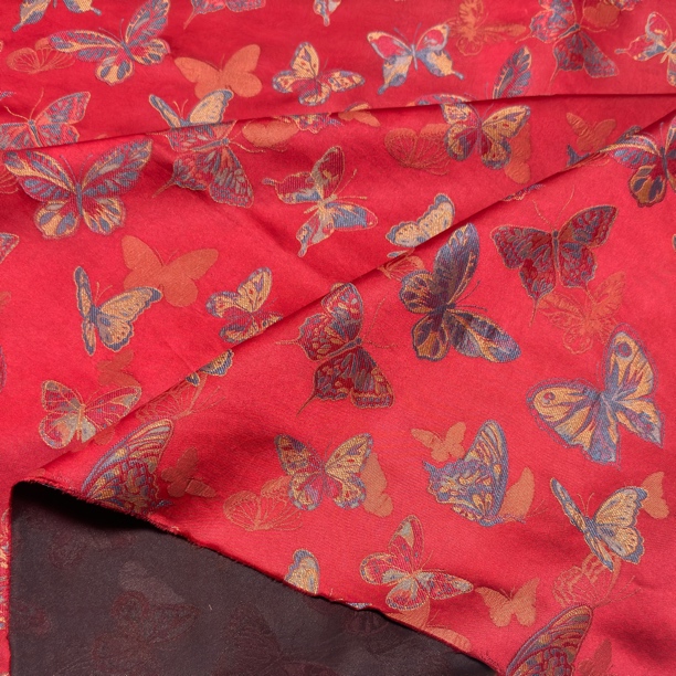 彩蝶飞飞满分桑蚕丝宋锦香云纱面料布料35姆米135门幅0.1米