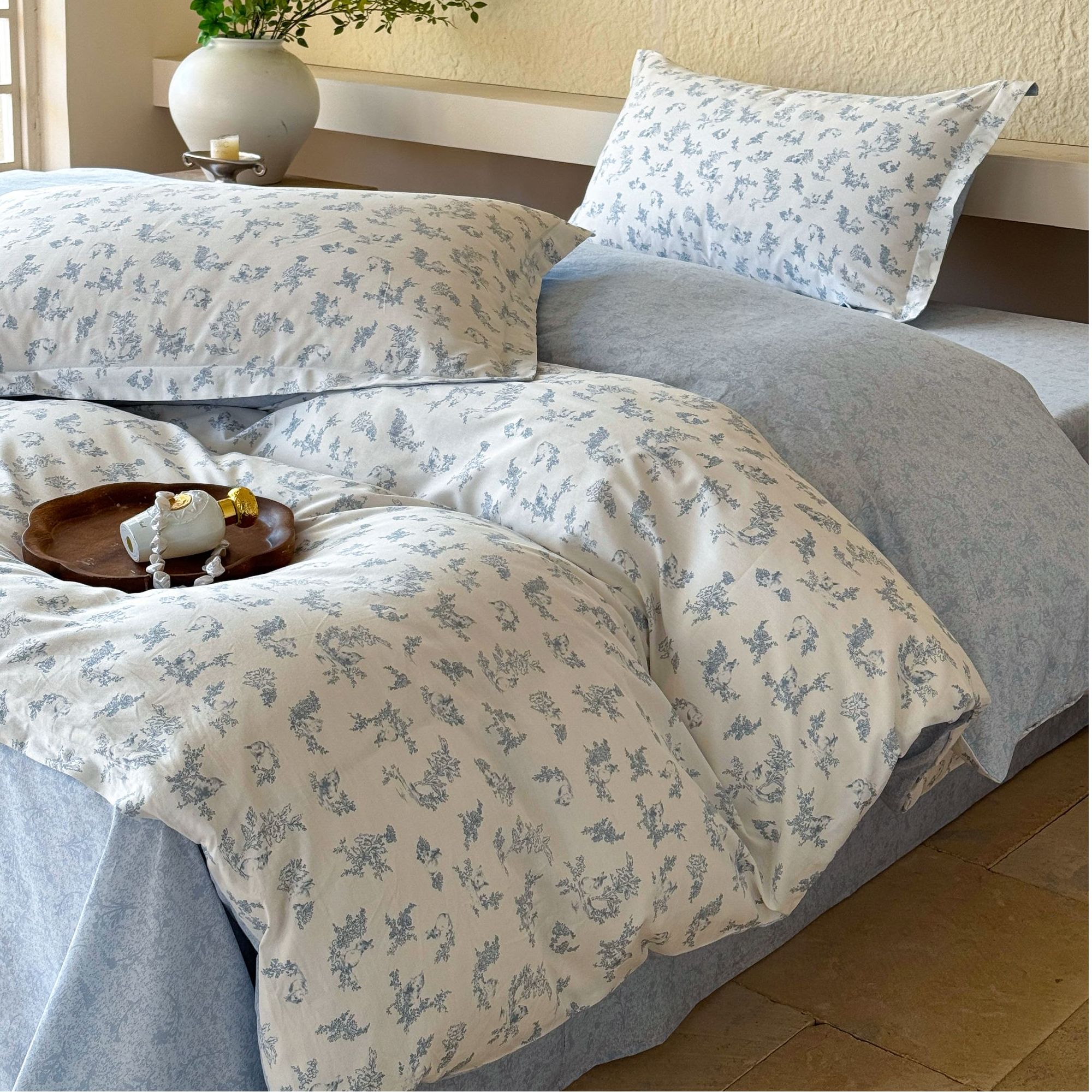 本诗朵小清新四件套100全棉被套绵柔床裙款床单家纺床上用品套件