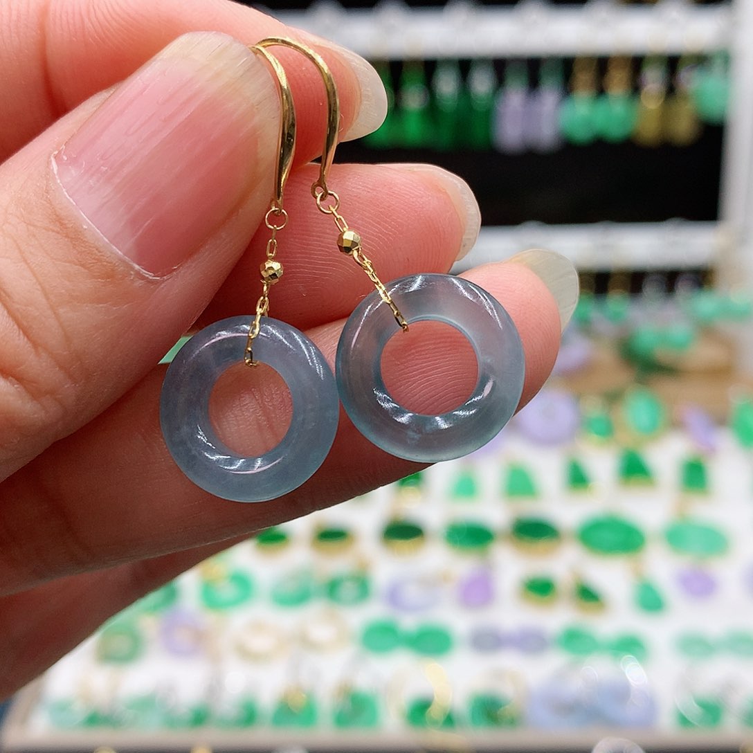 翡翠耳饰18K金镶嵌的