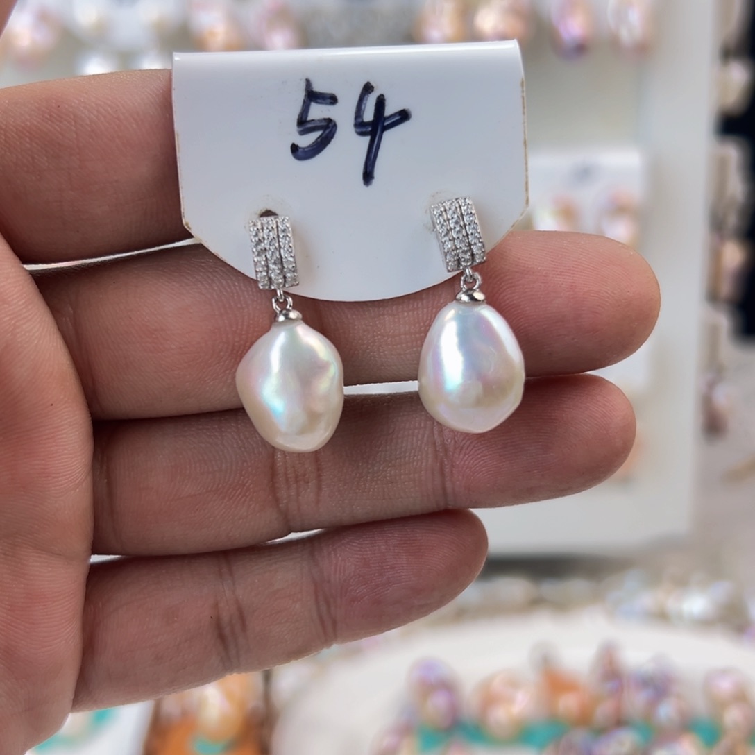 淡水珍珠耳饰银S925镶嵌久*～