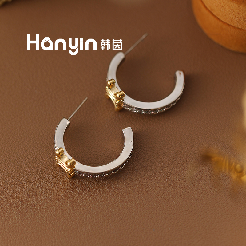 铜合金合成锆石耳饰 凯旋门定制925银针撞色时尚气质百搭耳钉AAA