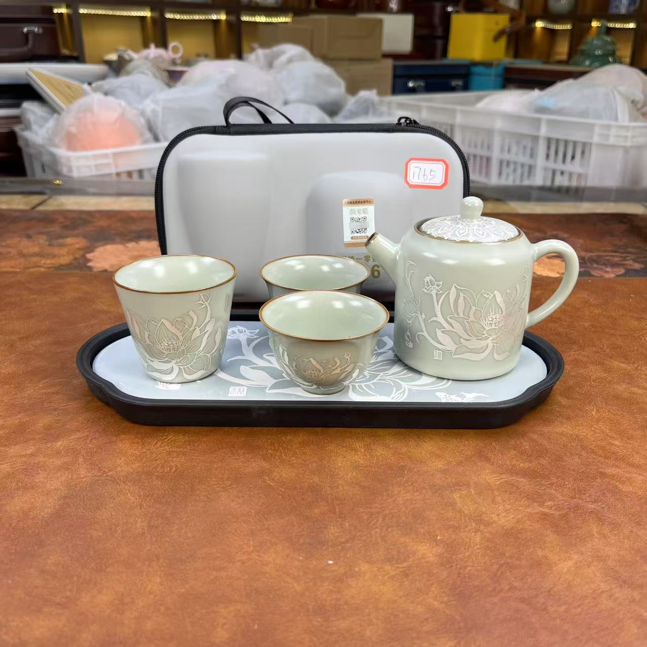 1765颜荣聪铁胎掐丝银茶壶旅行套装1壶3杯带托盘带包，壶200ml