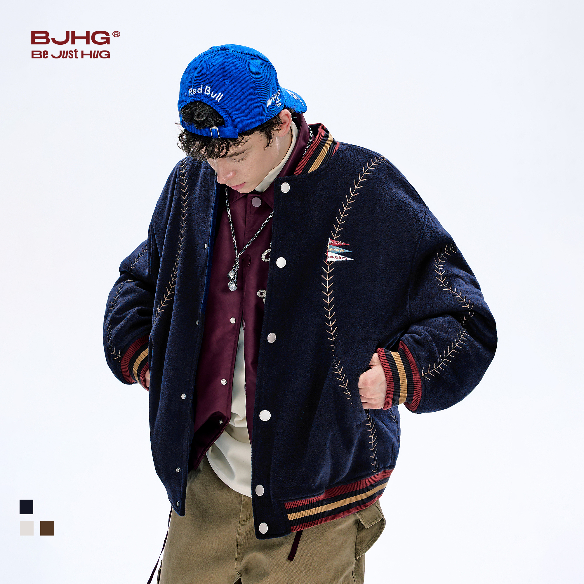 BJHG不计后果夹棉棒球服加厚外套棉服男款冬季美式棉衣毛呢棉袄女