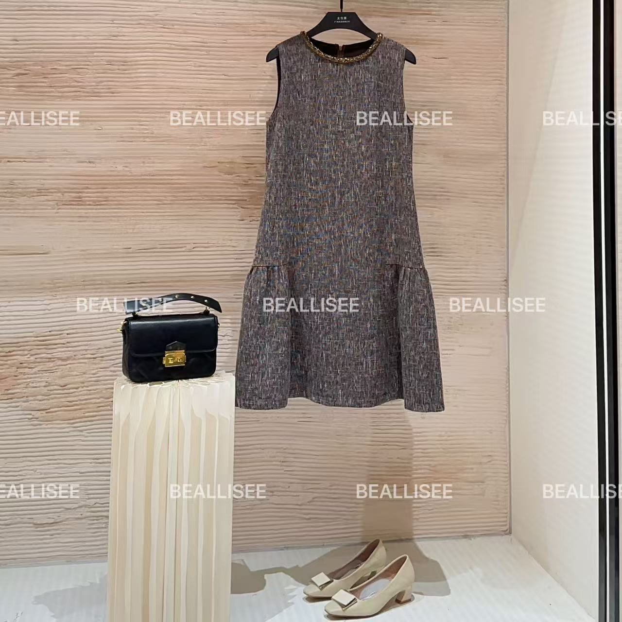 【宠粉价】小众设计极简粗花呢无袖圆领气质连衣裙W-A1385