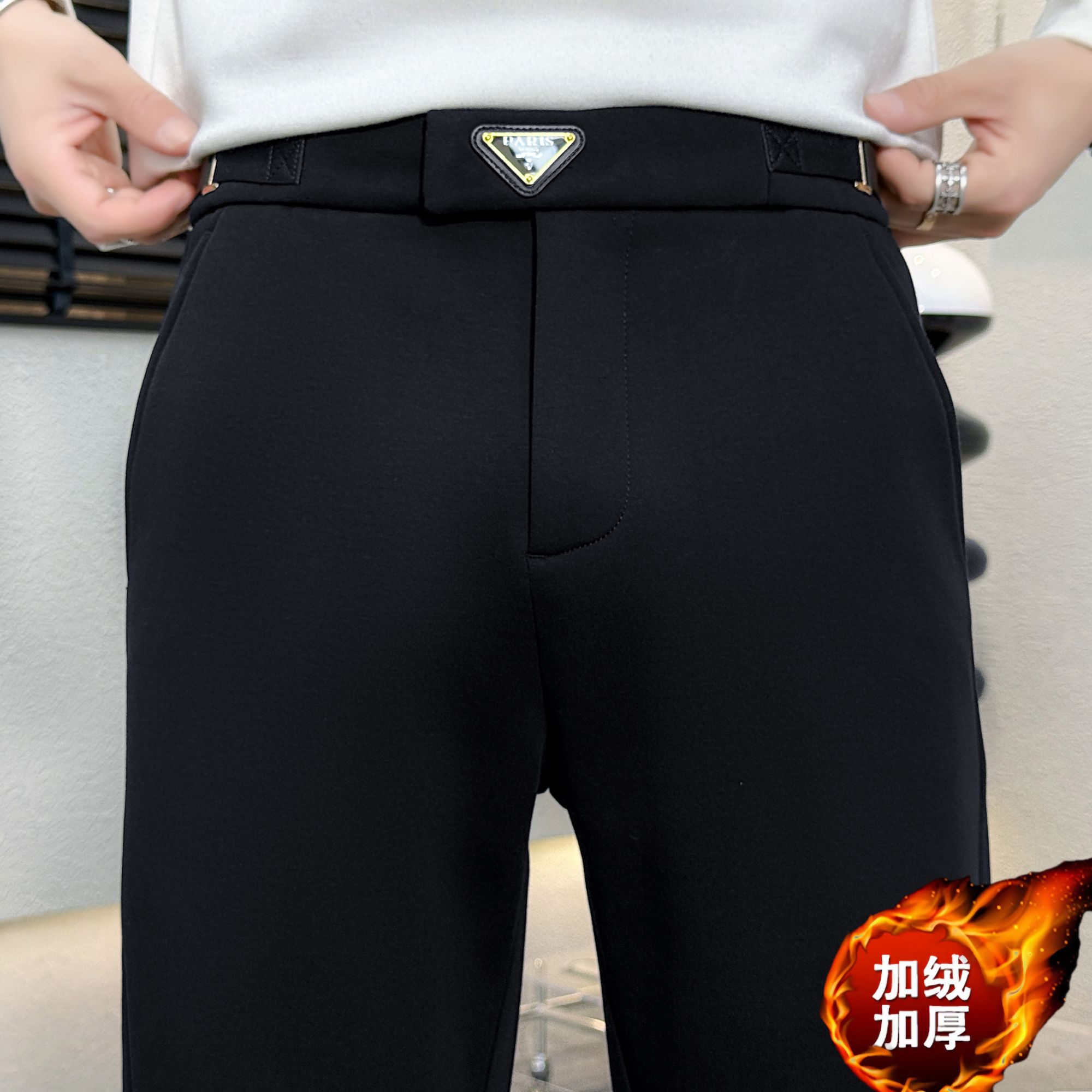 休闲裤男士男裤高档潮流时尚百搭秋冬厚款中腰直筒宽松帅气弹力