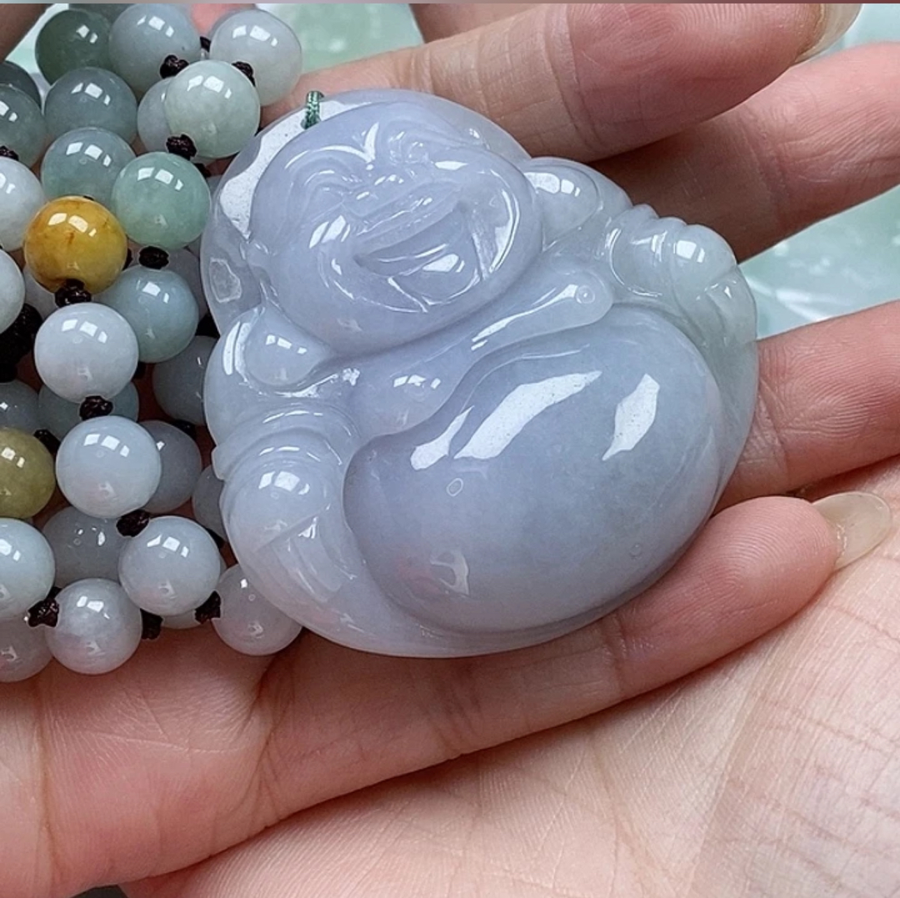 天然翡翠佛公珠链