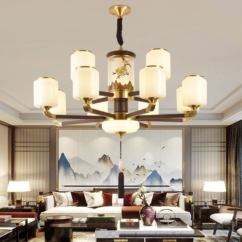 新中式酒店全铜客厅灯江山图吸顶灯别墅大厅主灯复古大气餐厅吊灯
