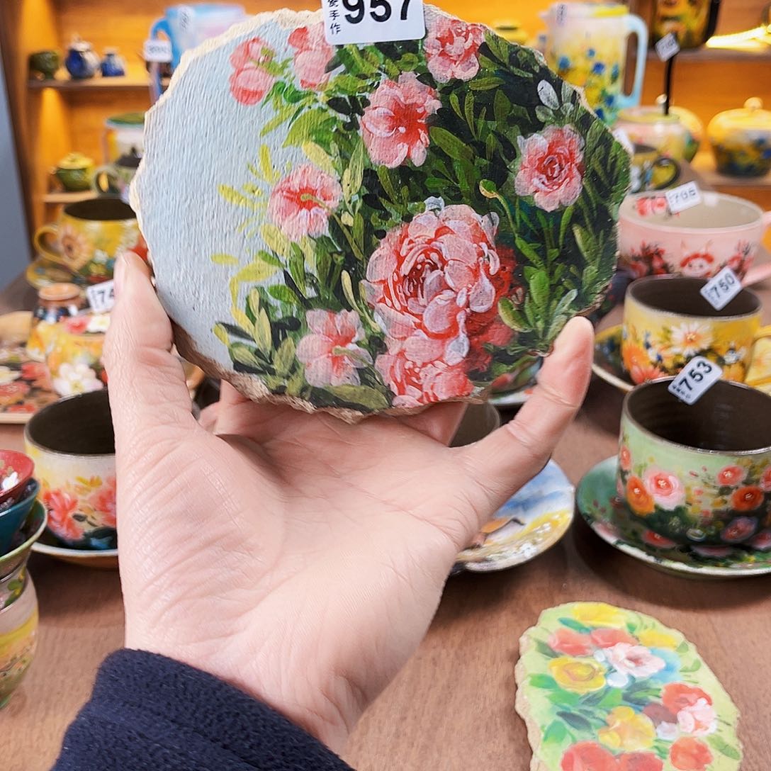 杯纯纯油画风茶盘