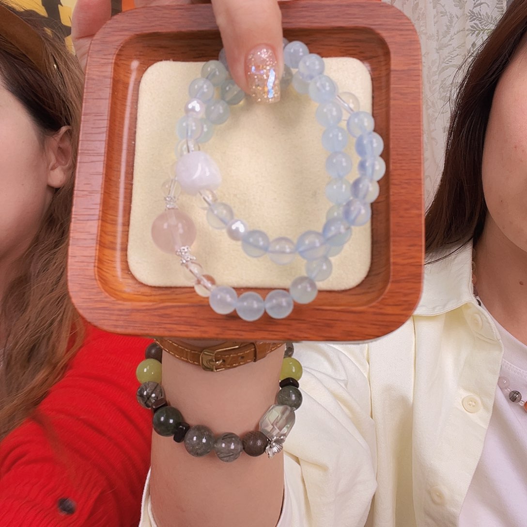 未镶嵌手链烟晶海蓝宝双圈