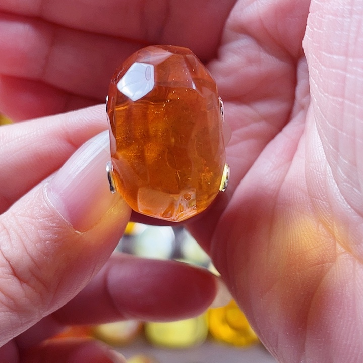 风****琥珀银S925镶嵌裸石戒指