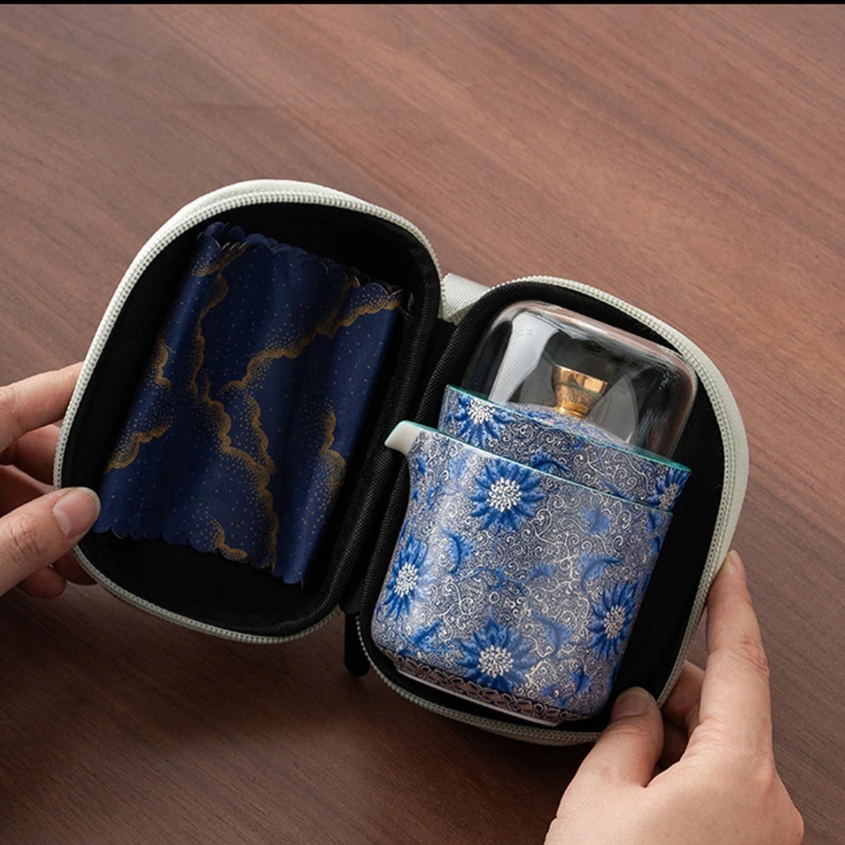 24缠枝莲快客杯便携式旅行茶具陶瓷一壶四杯套装户外露营泡茶壶