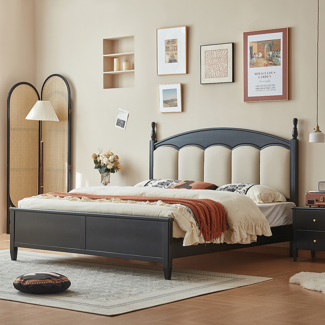 法式复古风中古风奶油风皇冠床全实木1.8米双人软靠主卧安娜床