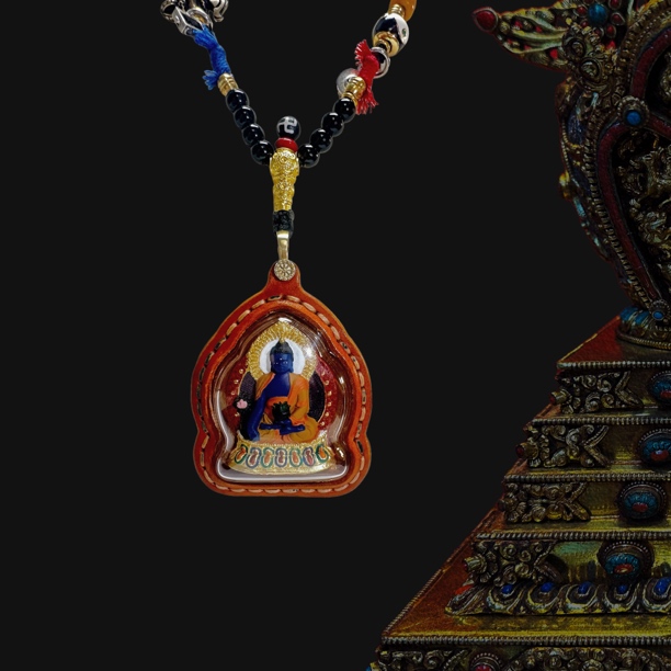 药师佛擦擦唐卡 热贡纯手绘擦擦牛皮外壳