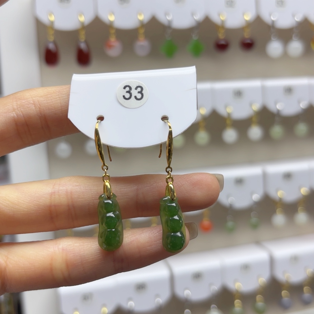 和田玉银S925镶嵌耳饰