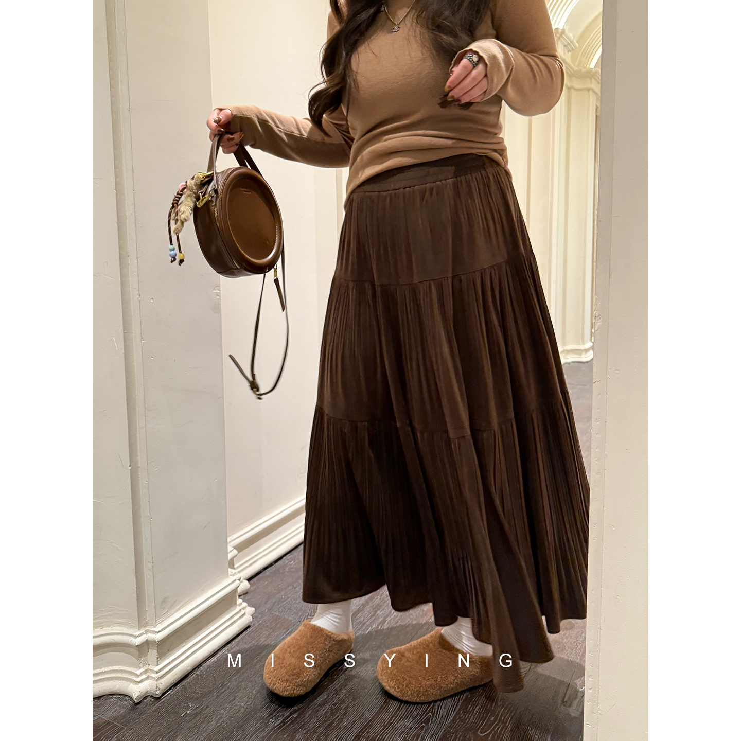 应小姐【栗子可可】微胖大码冬款法式复古温柔重工乱褶三段式蛋糕裙