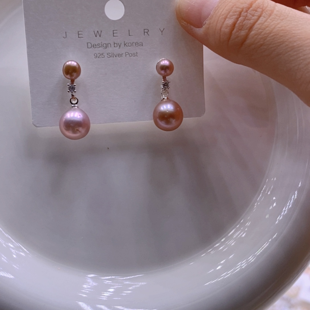 淡水珍珠银S925镶嵌耳饰耳饰