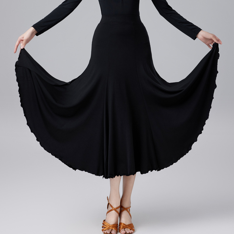 度露国标摩登舞半身裙交谊舞裙子休闲跳舞两穿华尔兹表演大摆裙女