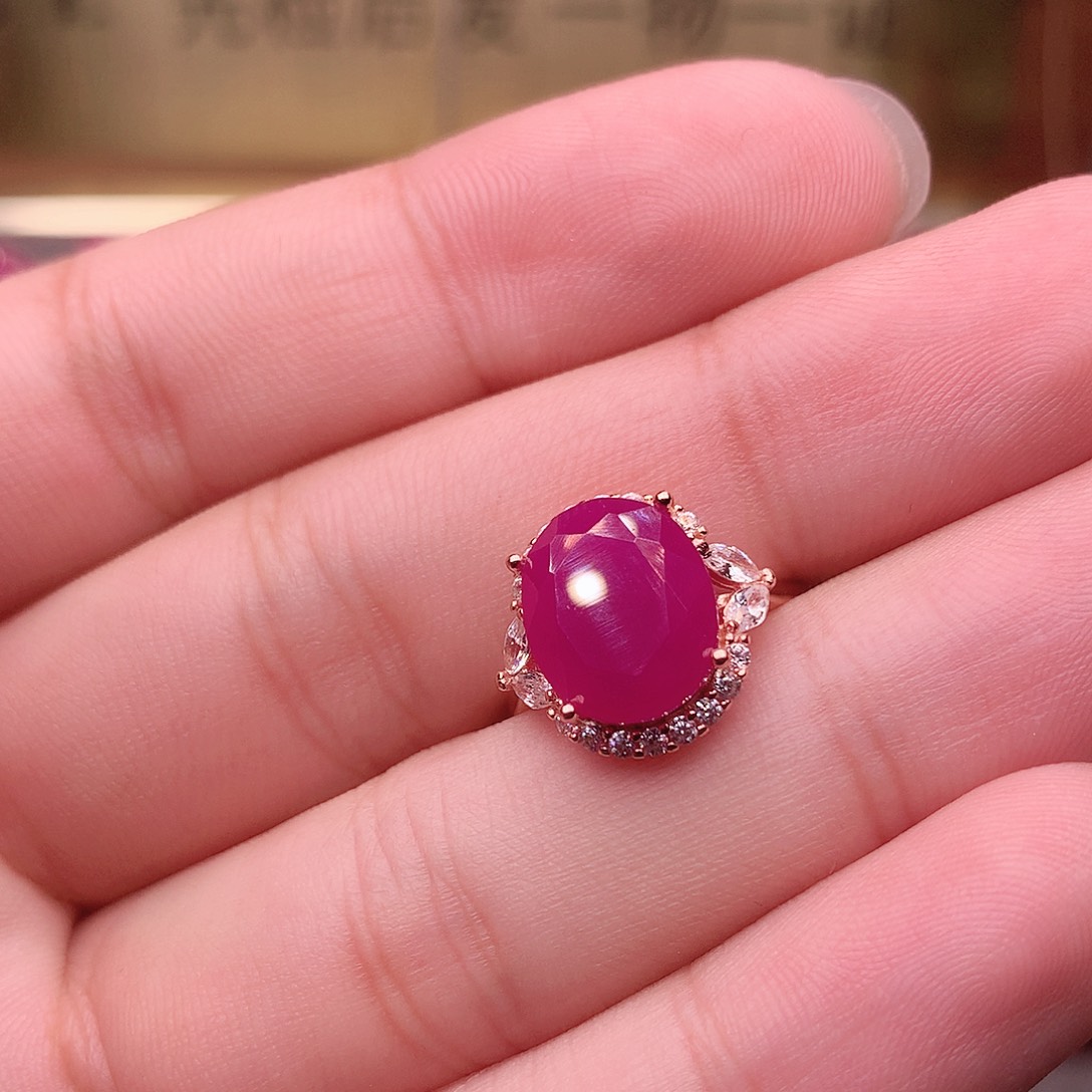 红宝石戒指银S925镶嵌