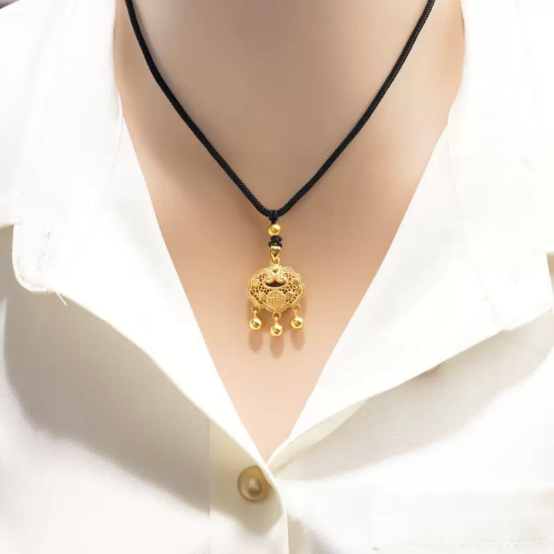 合金吊坠 平安金锁款手工项链时尚