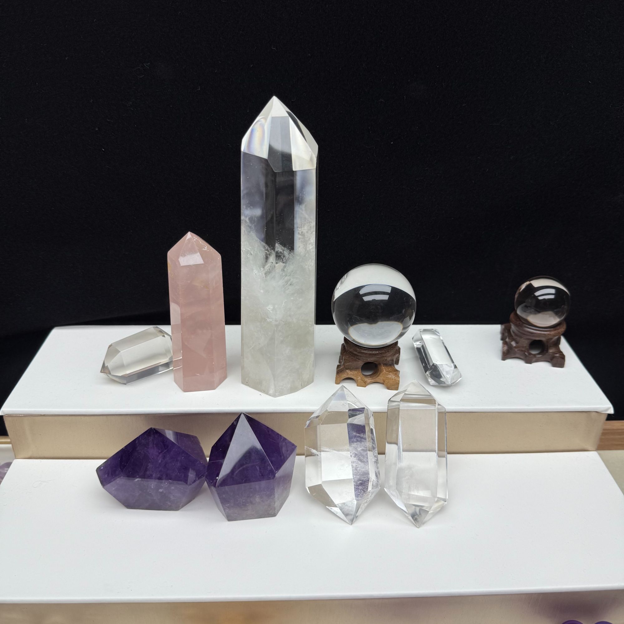 天然白水晶柱水晶球摆件白色玄关客厅家居原石手工打磨抛光