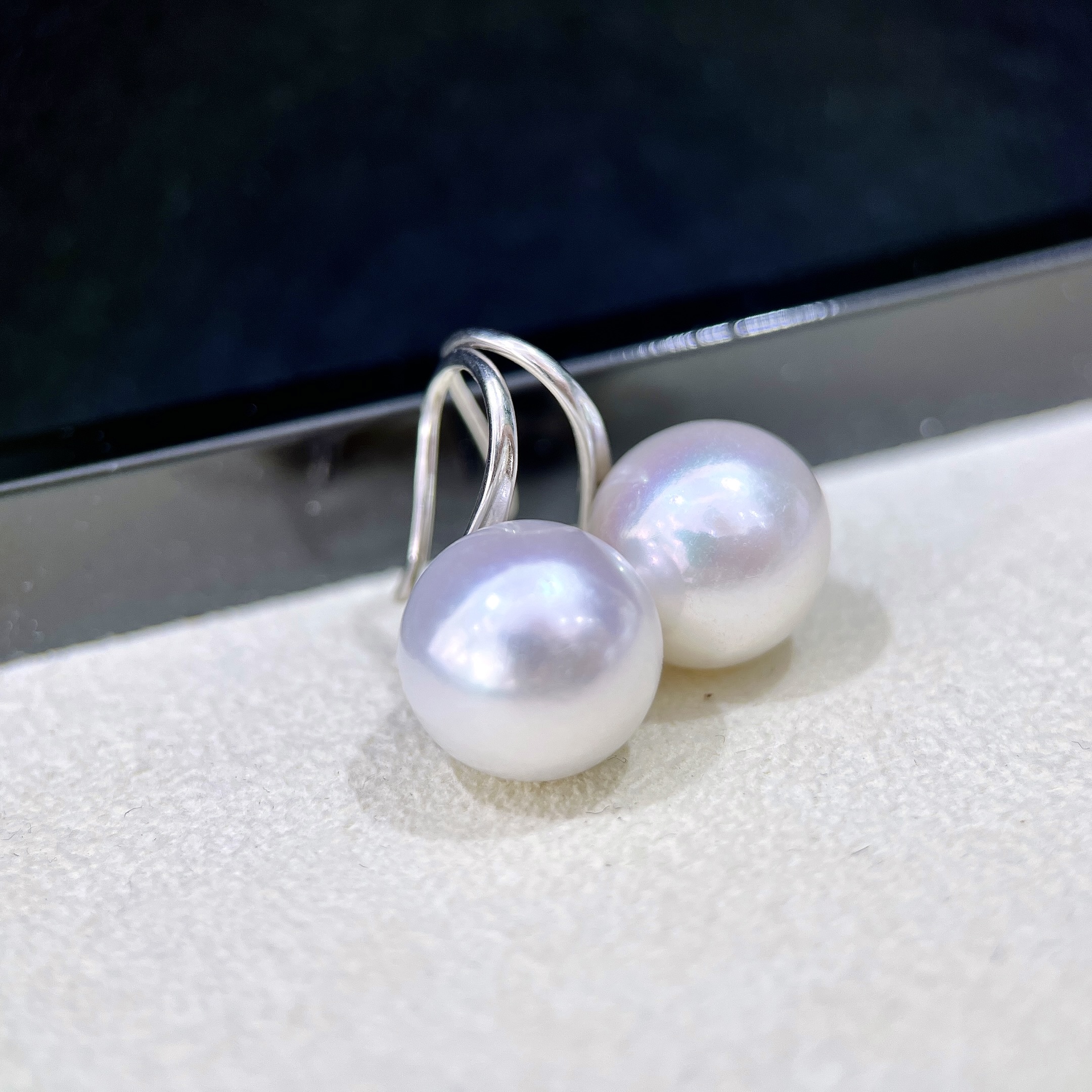珍珠 淡水白珠耳钩 12-13MM S925银