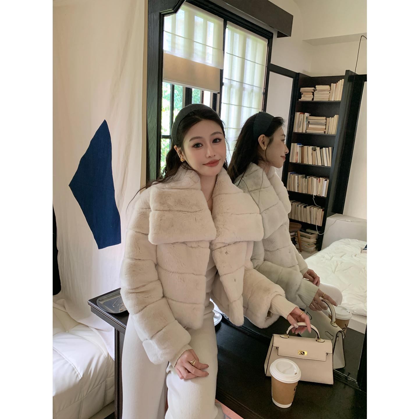SONICE雷克斯A级整皮獭兔毛皮草外套女短款大翻领2025新款311