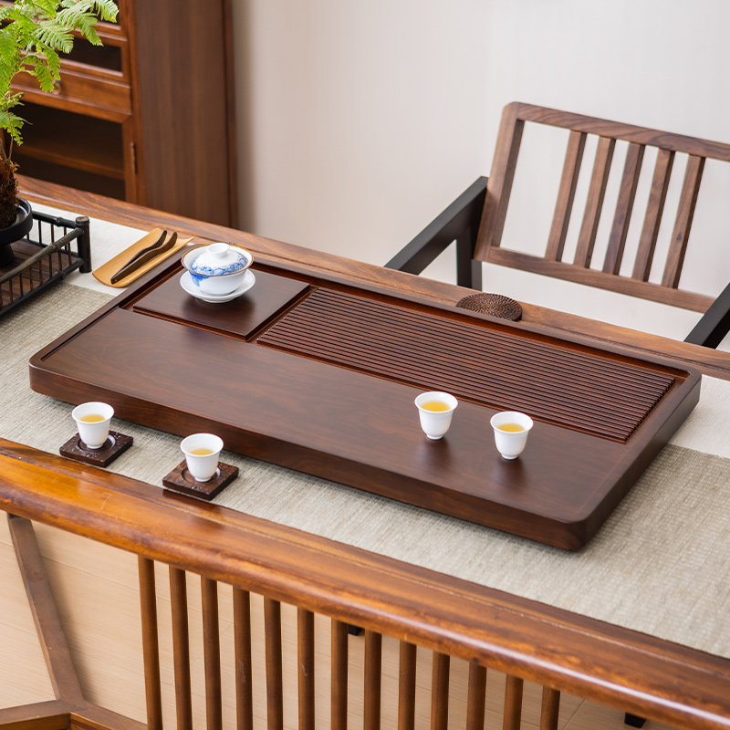 胡桃色-尺寸80*43*4cm-品意大号茶盘两用干泡长方形功夫茶具