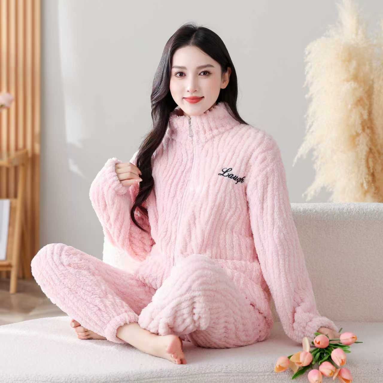 秋冬款珊瑚绒家居服套装可居家外穿