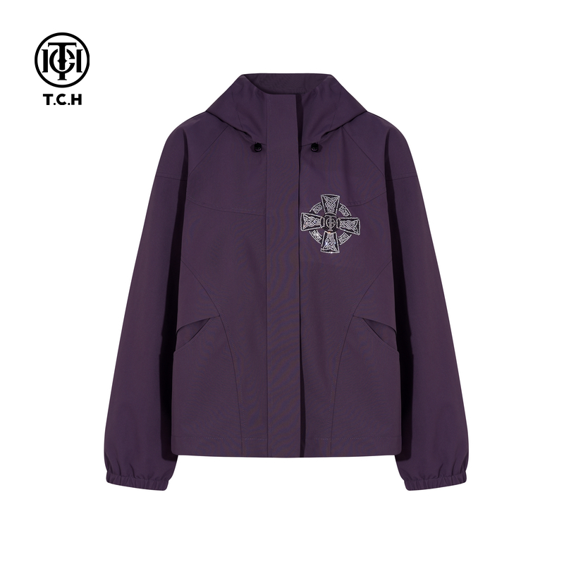 TCH轻奢秋冬烫钻时尚宽松秋季新款紫色外套T75C17E1025tch