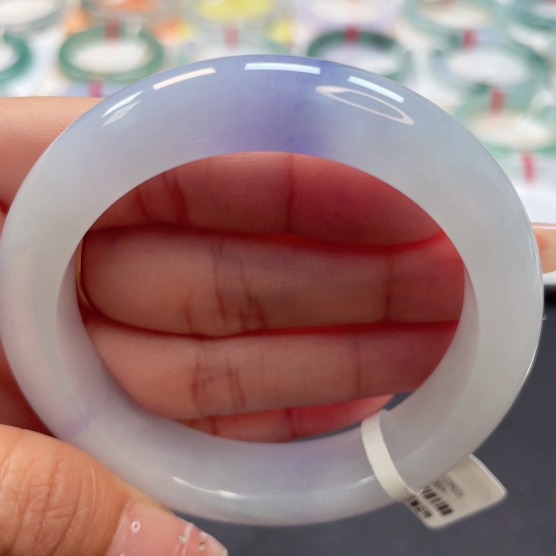 【闪购商品】翡翠未镶嵌手镯53.8冰润白底一抹紫20号