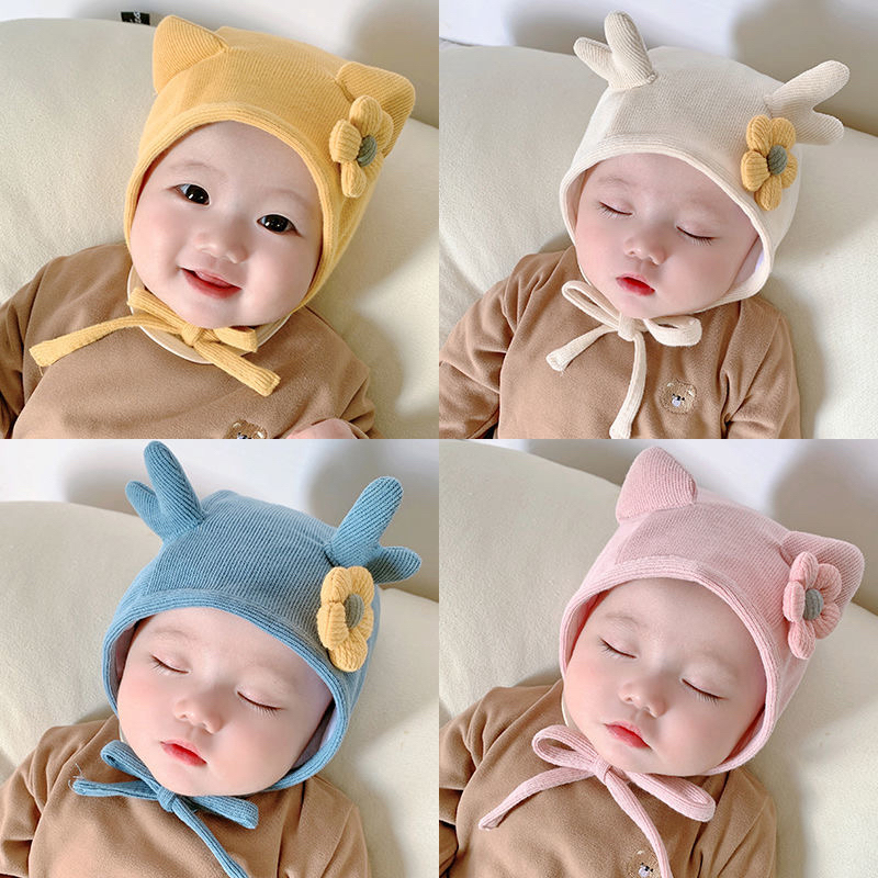 婴儿帽子春秋季宝宝针织帽可爱超萌秋冬保暖护耳胎帽女婴儿帽子