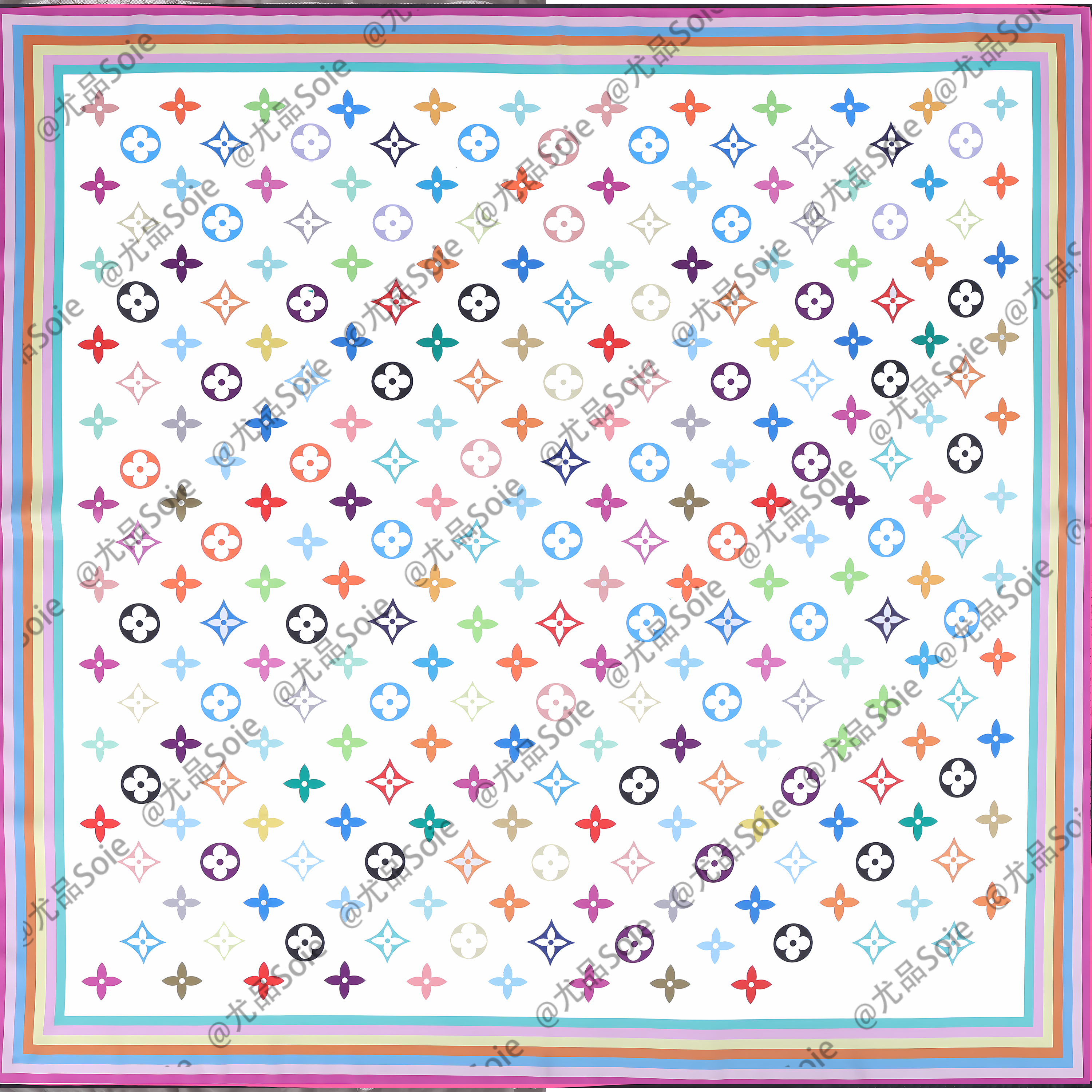 3010【非市面流通货】【代工厂余货】90cm高版本100桑蚕丝丝巾白三彩