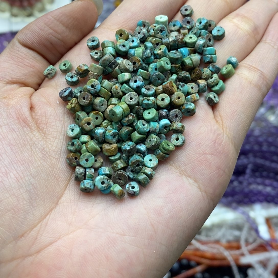 未镶嵌玛瑙/玉髓珠宝半成品30个纯天然湖北绿松石隔片2×4mm