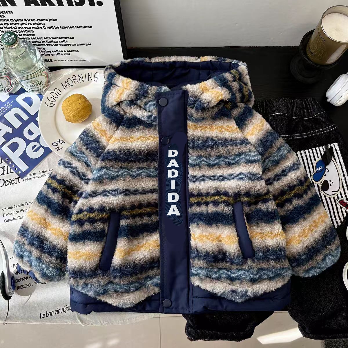 dadida/嗒嘀嗒男童冬新款潮酷帅气加绒休闲时尚连帽外套505980065