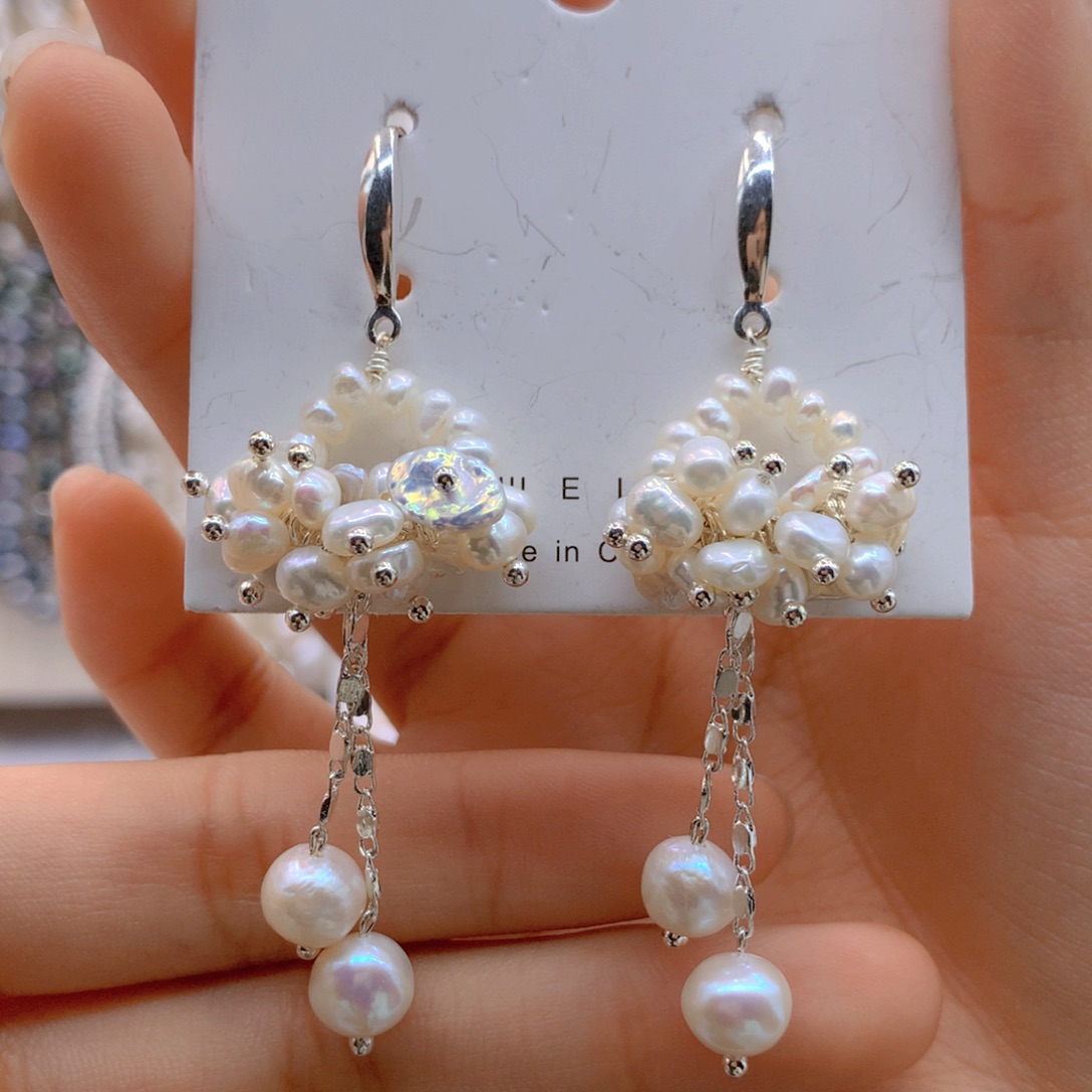 淡水珍珠耳饰银S925镶嵌